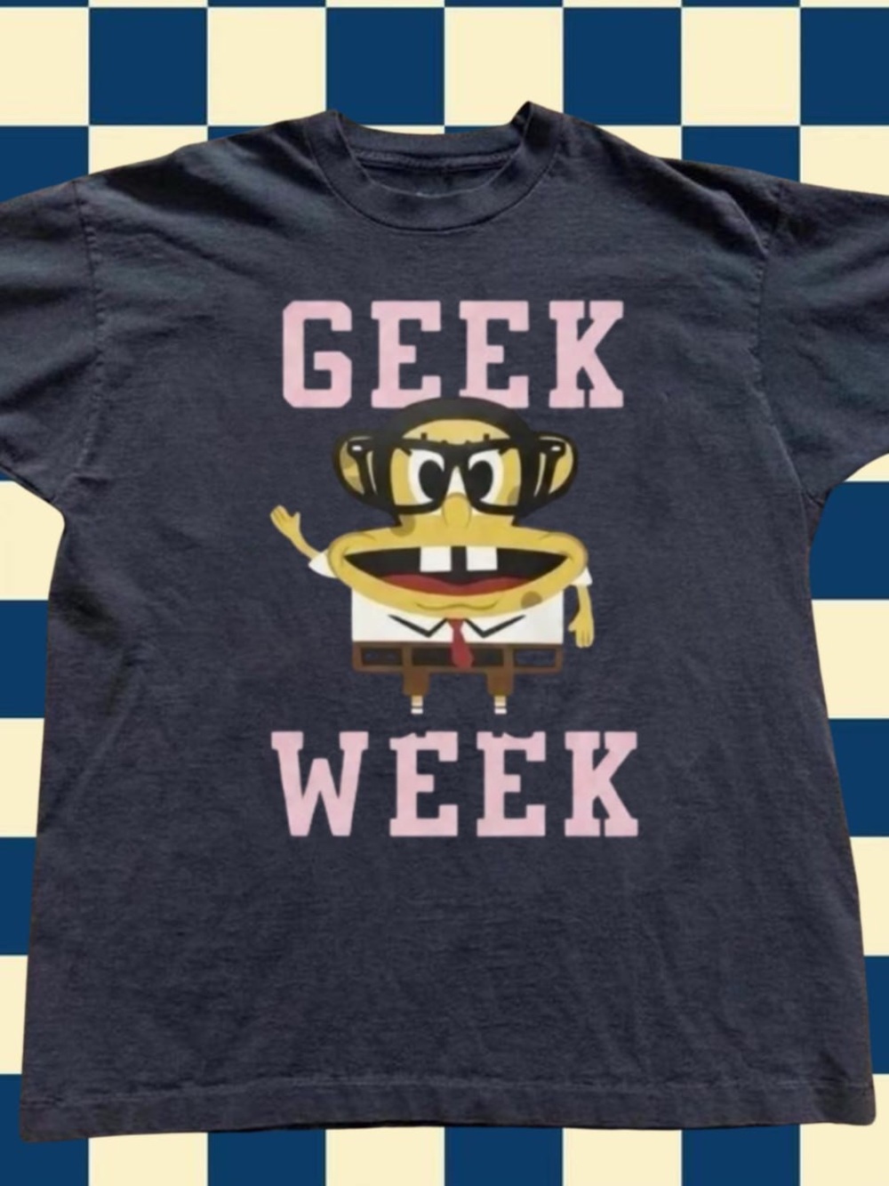 Gildan Navy Graphic Tee with Pink 'Geek Week' Print